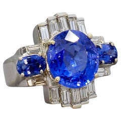 Art Deco Ceylon No Heat Saphir, Diamant, und 18K Weißgold Ring mit AGL