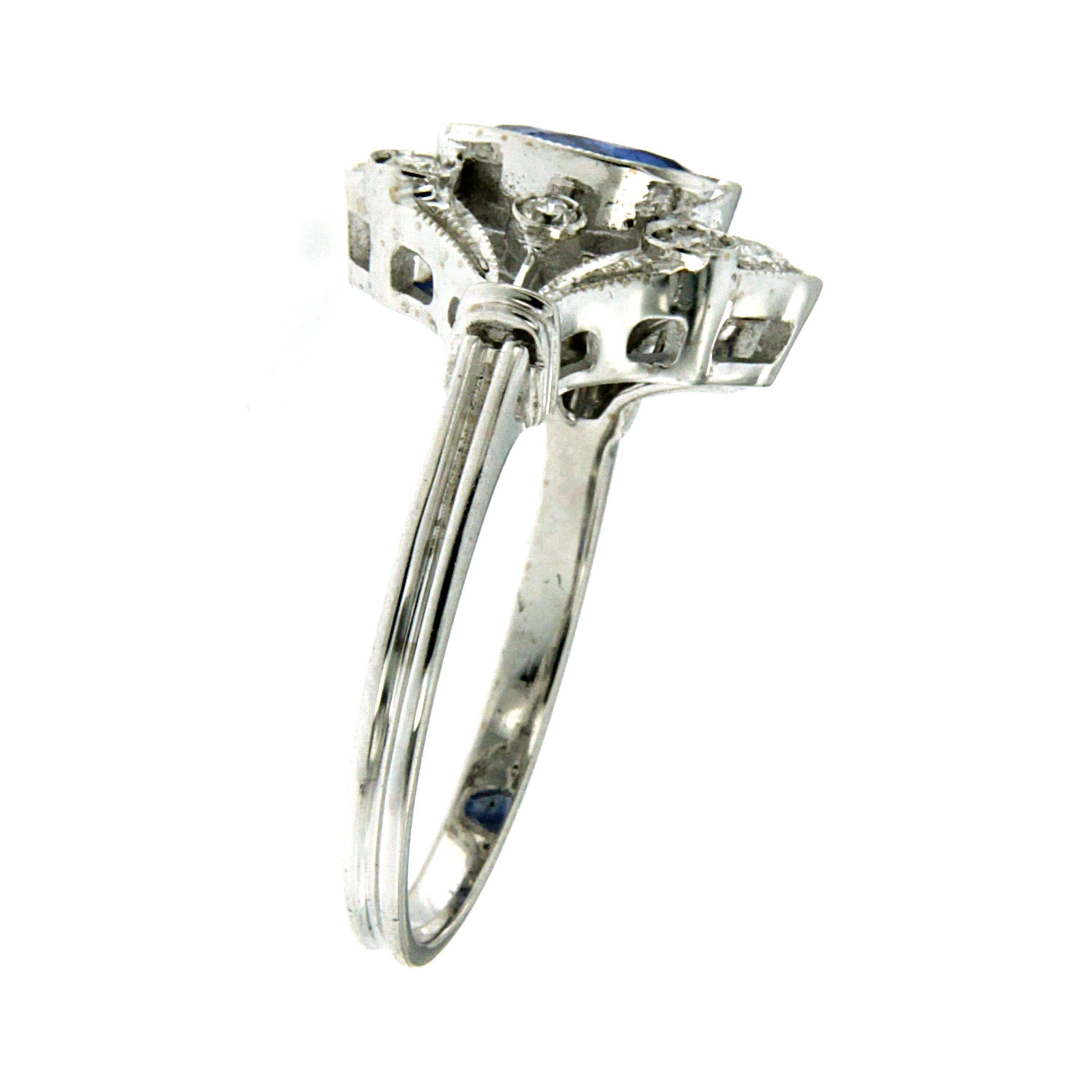 Women's Art Deco Ceylon Sapphire Diamond Gold Ring