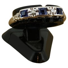 Art-Deco Ceylon Sapphire & Diamond Half Hoop Ring in Platinum & 18K White Gold.