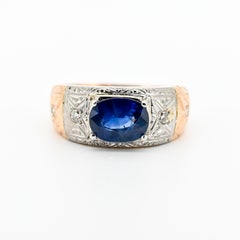 Art Deco Ceylon Sapphire & Diamond Ring, 2.04ct Royal Blue, 17K/14K Gold, Size 9