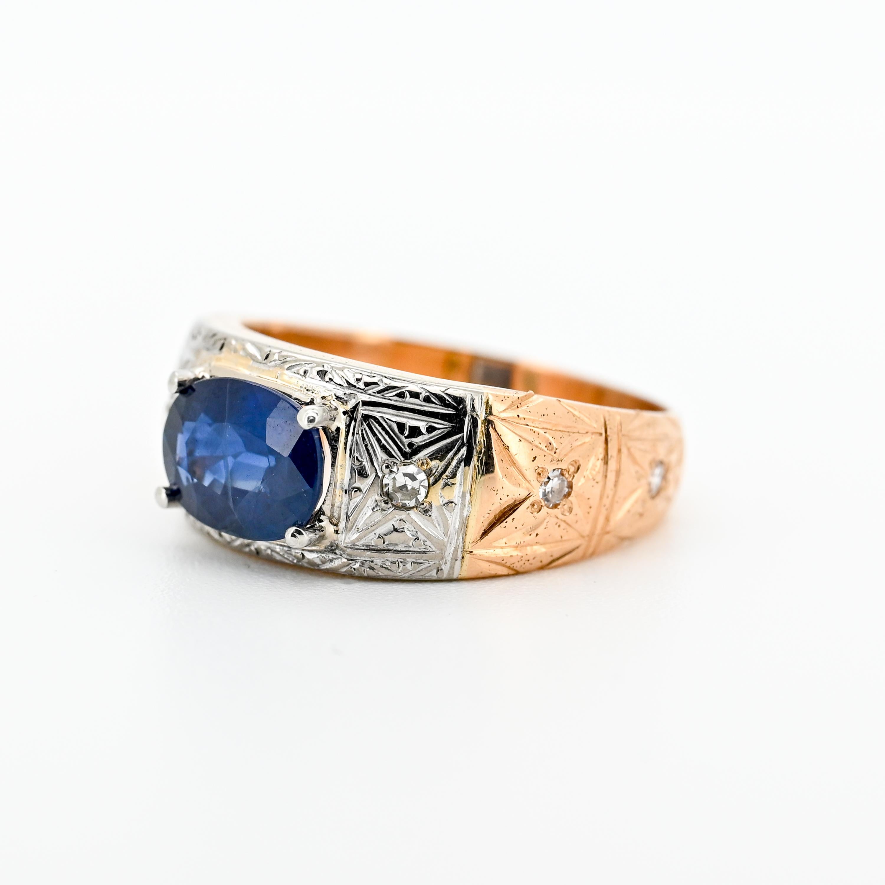 Art Deco Ceylon Saphir & Diamant Ring, 2,04ct Königsblau, 17K/14K Gold, Größe 9 (Art déco) im Angebot