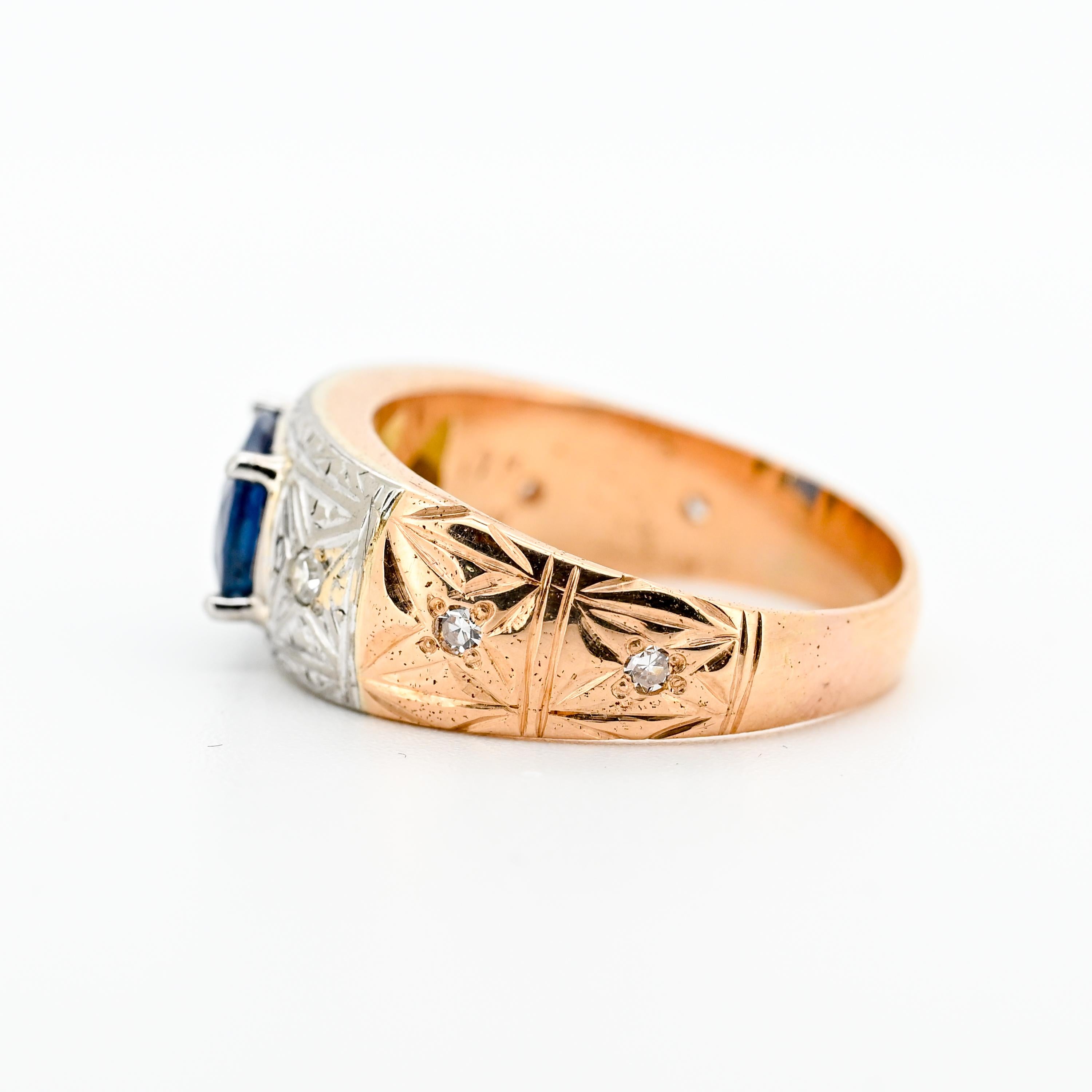 Art Deco Ceylon Saphir & Diamant Ring, 2,04ct Königsblau, 17K/14K Gold, Größe 9 (Ovalschliff) im Angebot