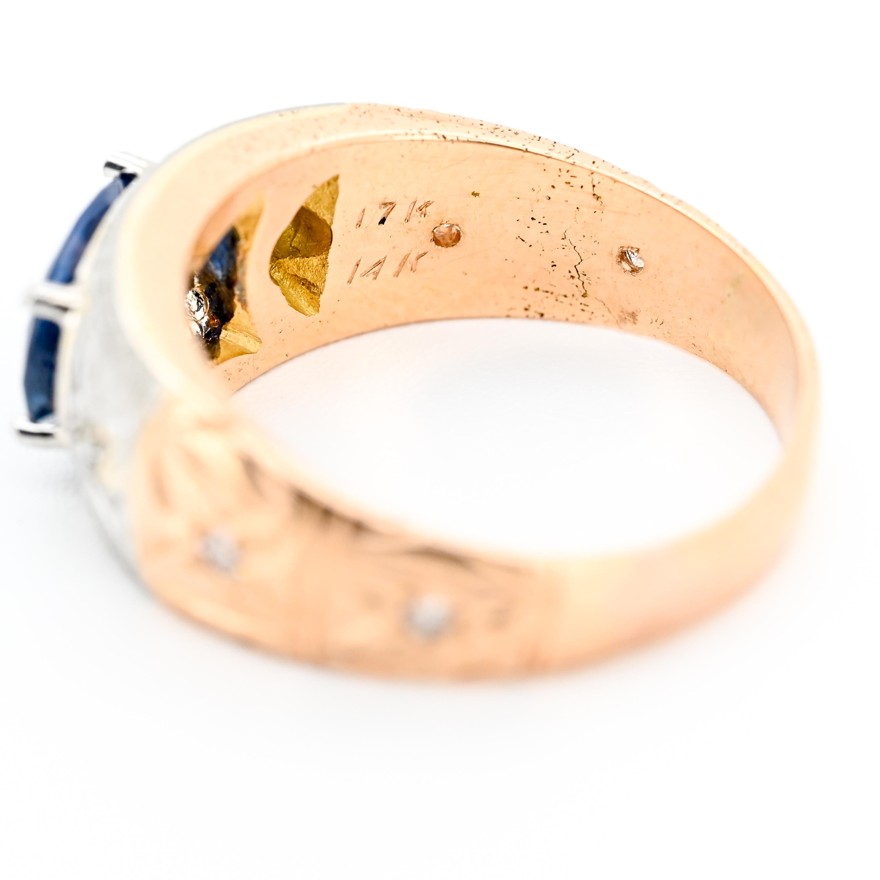 Art Deco Ceylon Saphir & Diamant Ring, 2,04ct Königsblau, 17K/14K Gold, Größe 9 im Zustand „Hervorragend“ im Angebot in Southbury, CT