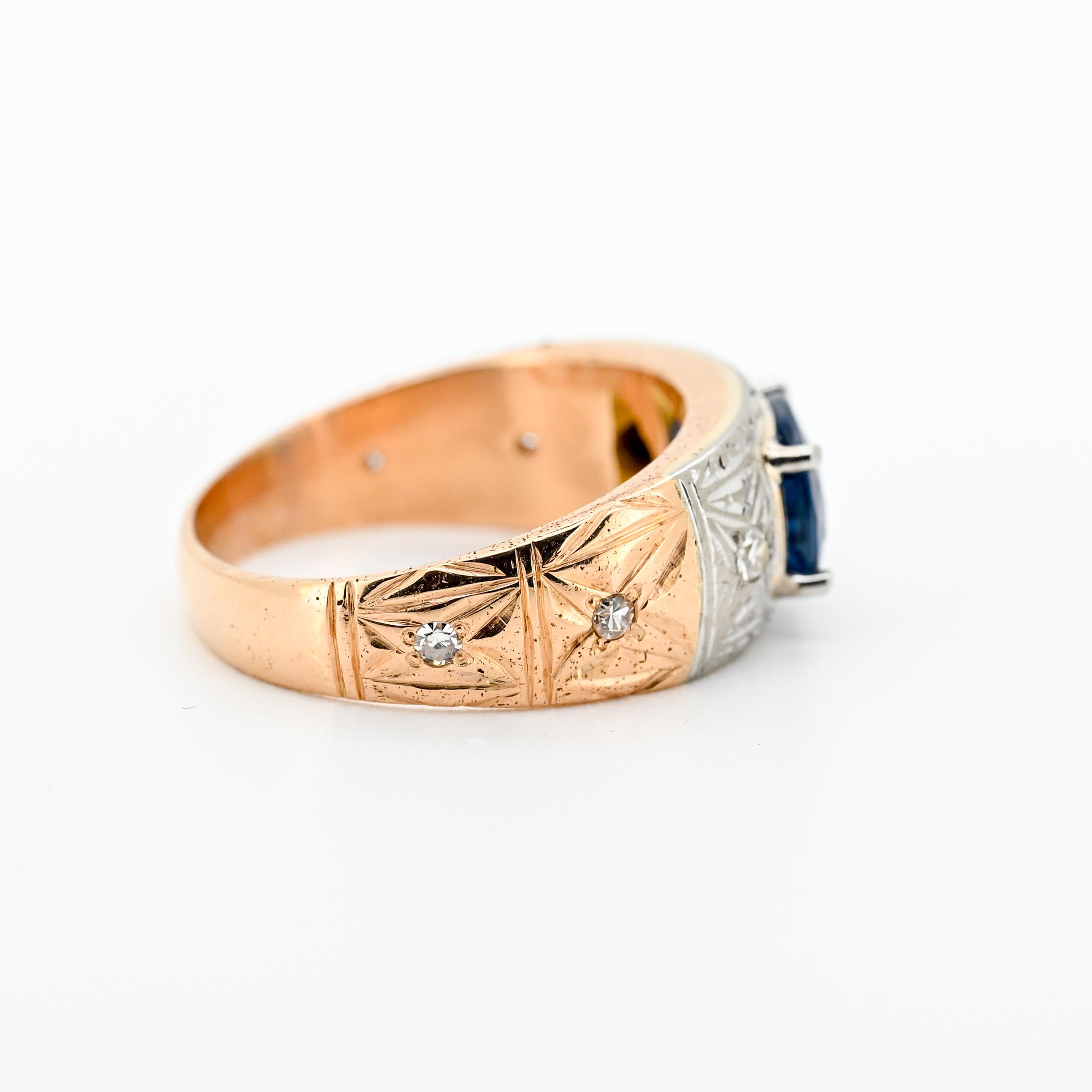 Art Deco Ceylon Saphir & Diamant Ring, 2,04ct Königsblau, 17K/14K Gold, Größe 9 im Angebot 1