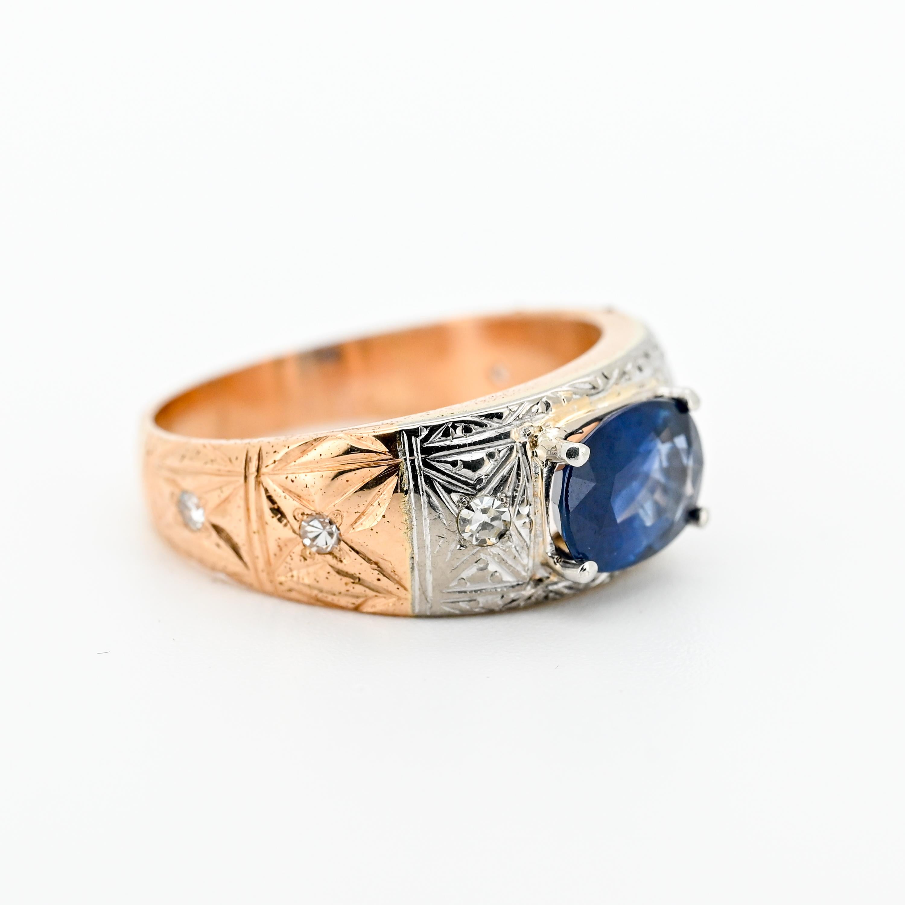 Art Deco Ceylon Saphir & Diamant Ring, 2,04ct Königsblau, 17K/14K Gold, Größe 9 im Angebot 3
