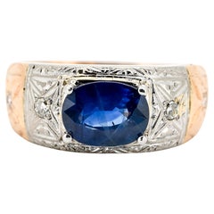 Antique Art Deco Ceylon Sapphire & Diamond Ring, 2.04ct Royal Blue, 17K/14K Gold, Size 9
