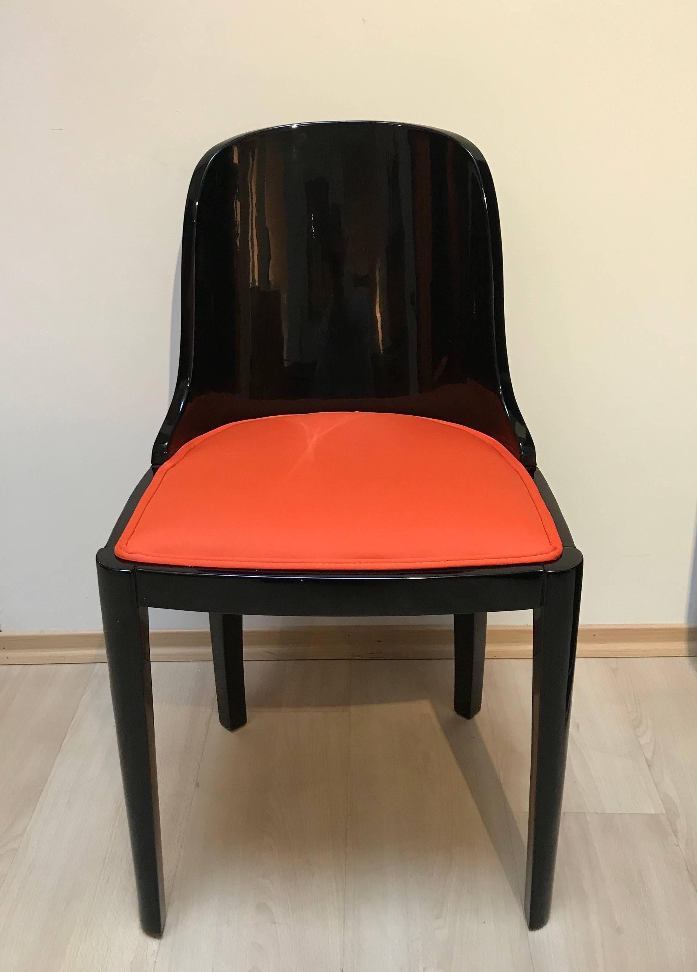 Art Deco Chair, Ebonized Wood, Orange Fabric, France, circa 1930 For Sale 5