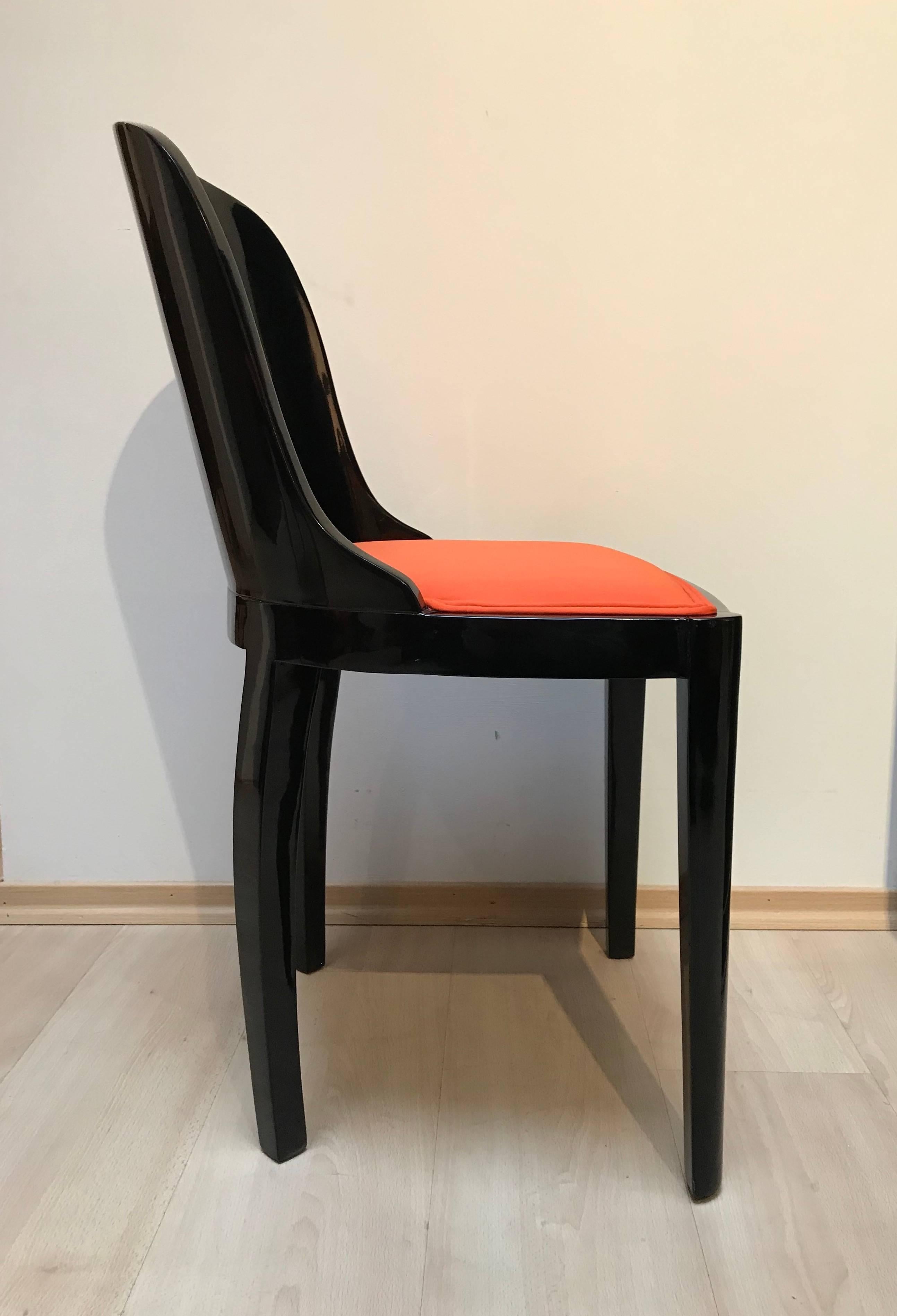 Art Deco Chair, Ebonized Wood, Orange Fabric, France, circa 1930 For Sale 6