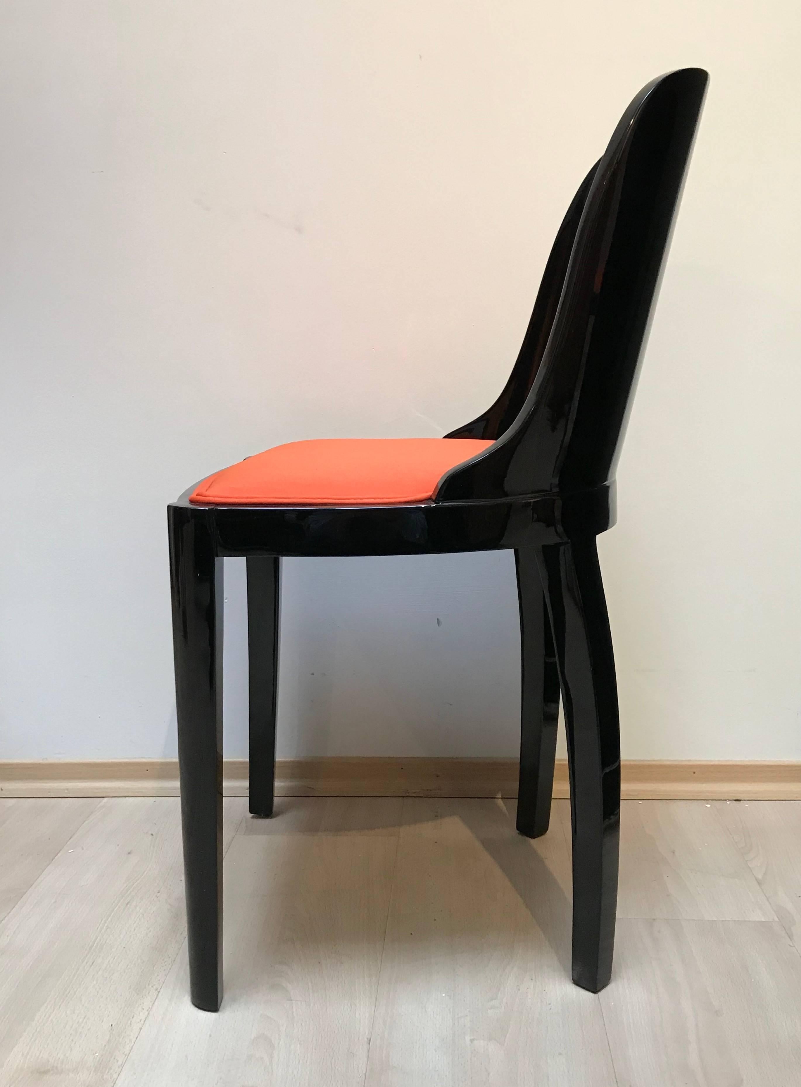 Art Deco Chair, Ebonized Wood, Orange Fabric, France, circa 1930 For Sale 3