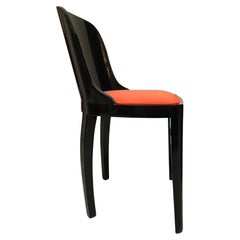 Art Deco Chair, Ebonized Wood, Orange Fabric, France, circa 1930