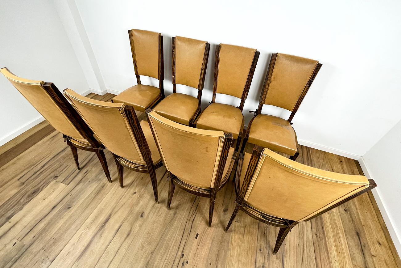 French Art Deco Chairs 8 Pieces Made of Beech Painted in Macassar For Sale