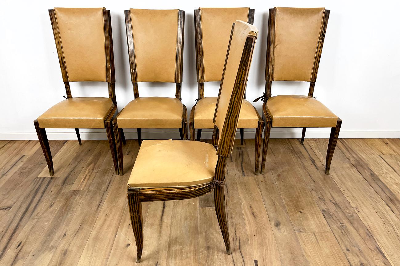 Hand-Crafted Art Deco Chairs 8 Pieces Made of Beech Painted in Macassar For Sale