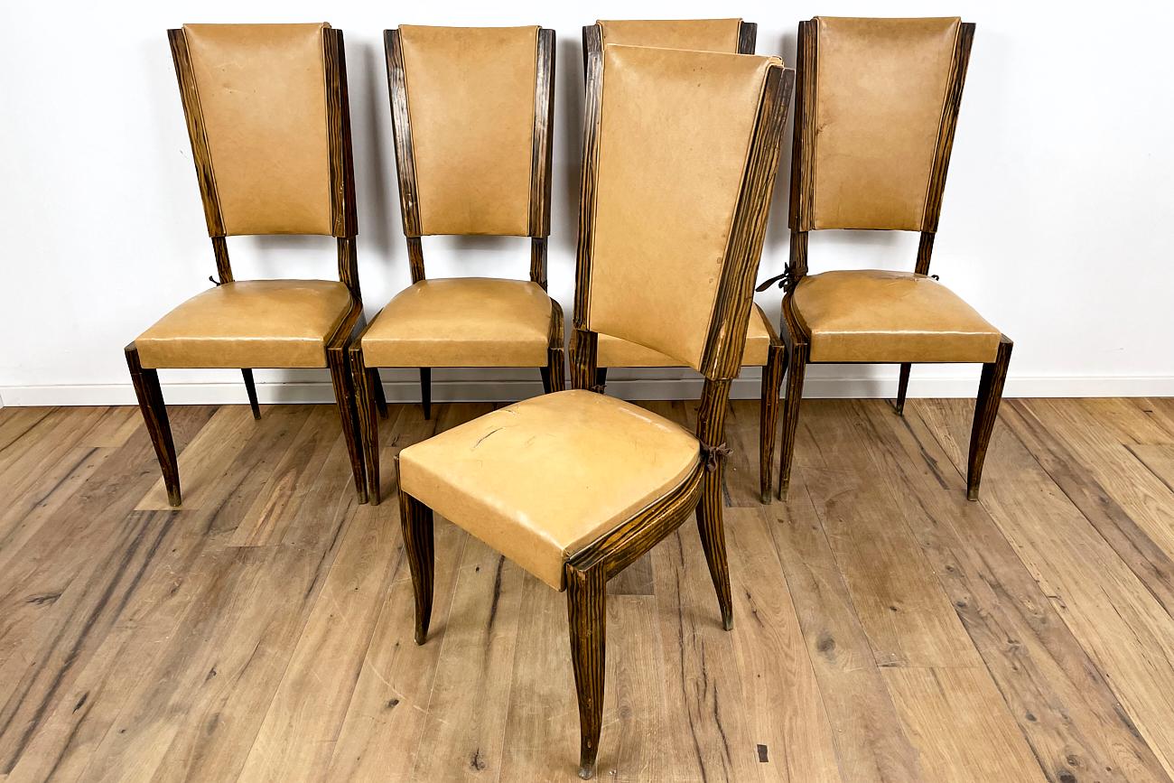 Art Deco Chairs 8 Pieces Made of Beech Painted in Macassar In Fair Condition For Sale In Greven, DE