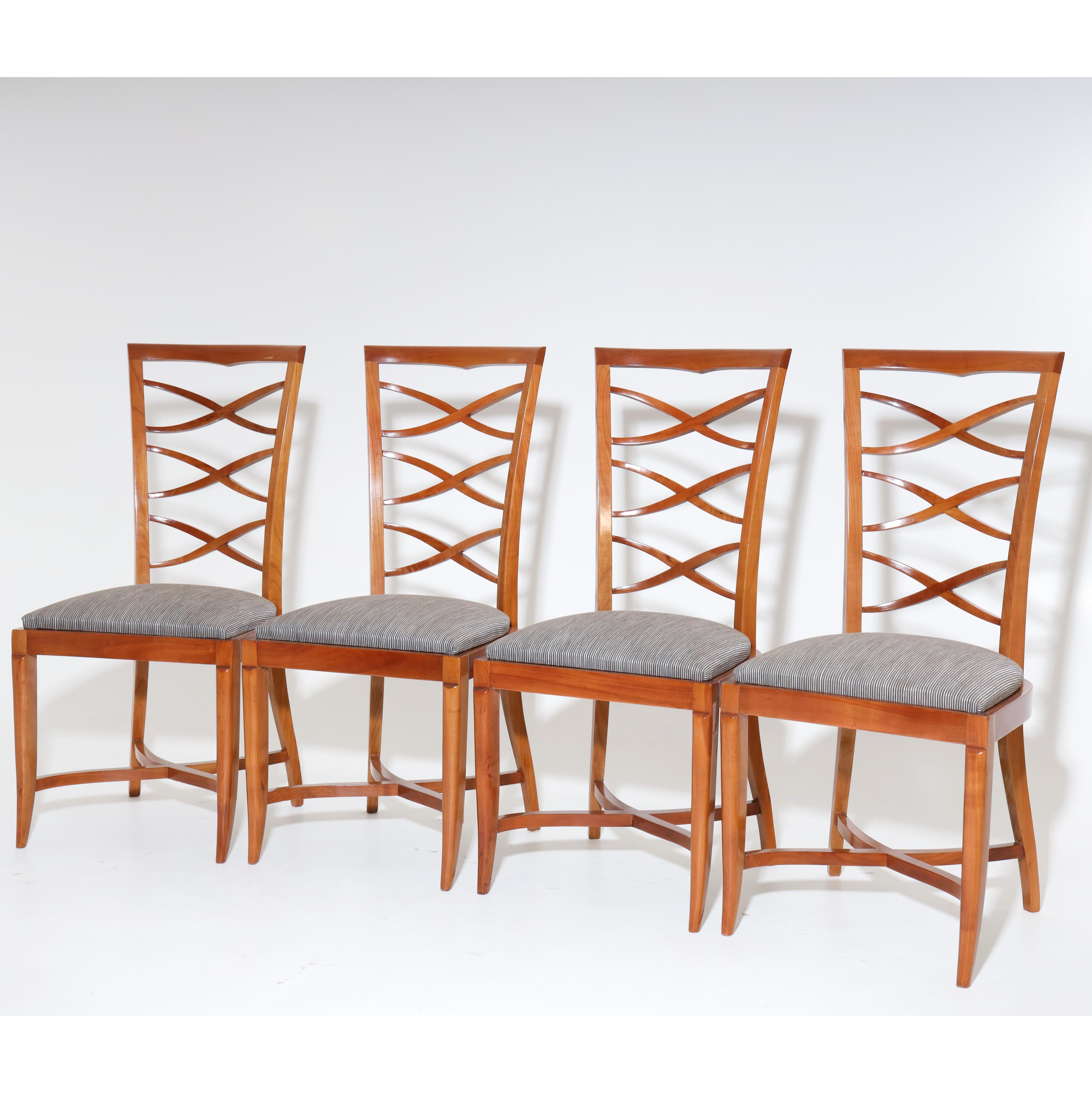 French Art Deco Chairs, Cherry, France, 1940s For Sale