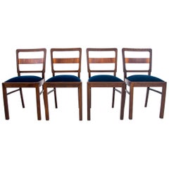 Art Deco Chairs in Navy Blue Color, Poland, 1940s, after Renovation