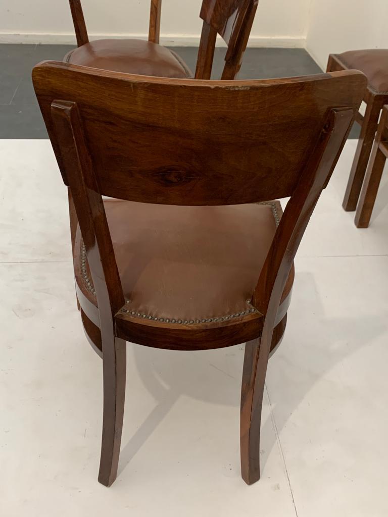 Art déco-Stühle aus Nussbaumholzwurzel mit Ledersitzen, 6er-Set, 1940er Jahre im Angebot 5