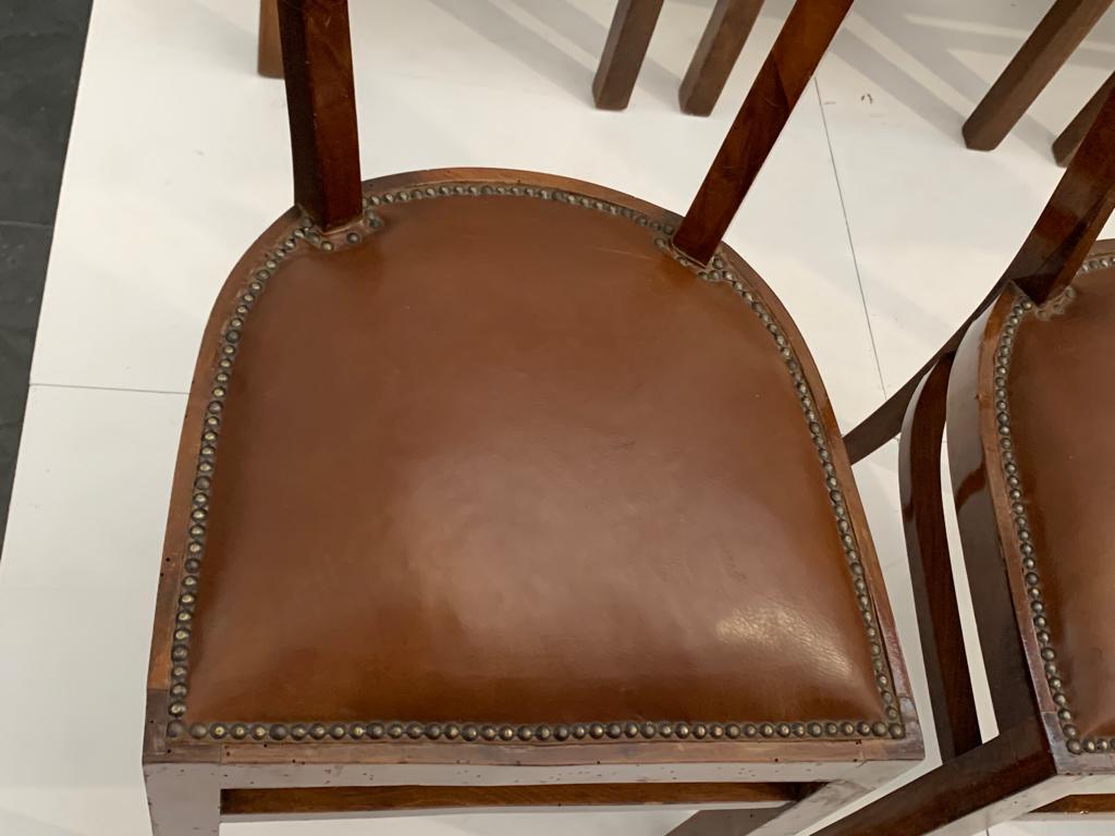 Art Deco Chairs in Walnut Root with Leather Seats, 1940s, Set of 6 For Sale 2
