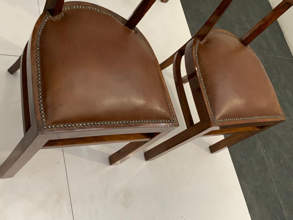 Art déco-Stühle aus Nussbaumholzwurzel mit Ledersitzen, 6er-Set, 1940er Jahre im Angebot 4