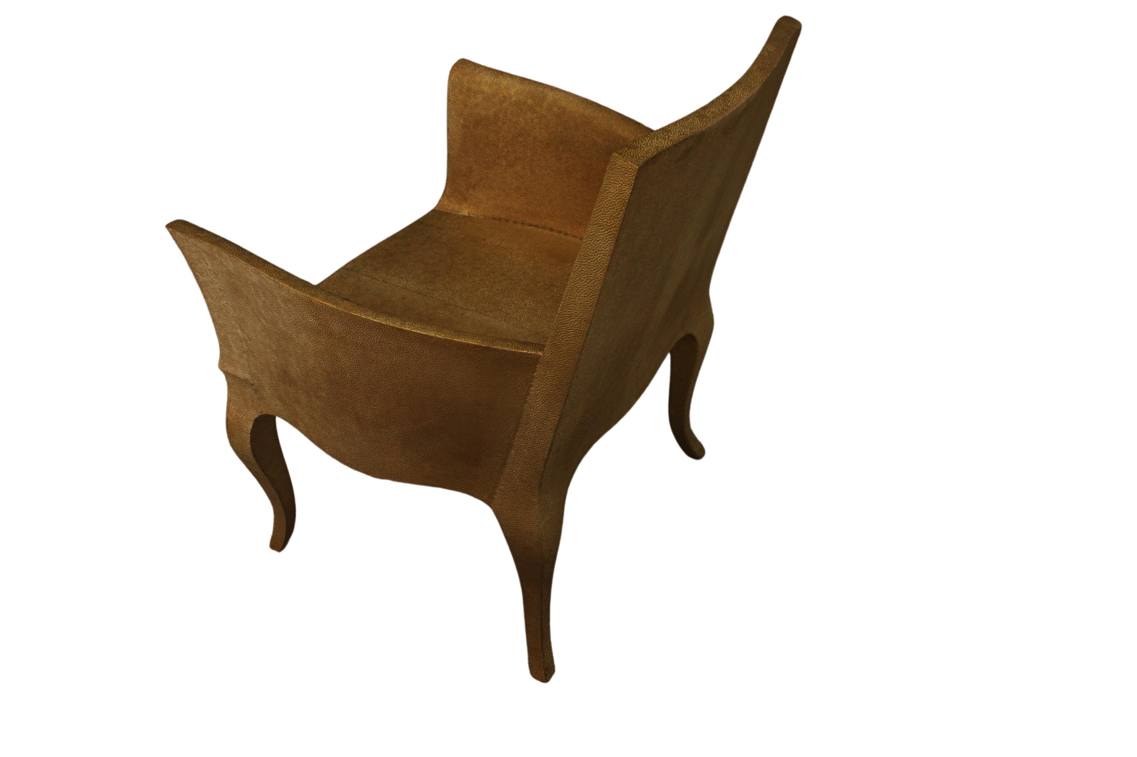 Hand-Carved Art Deco Chairs Mid Hammered in Brass by Paul Mathieu For Sale