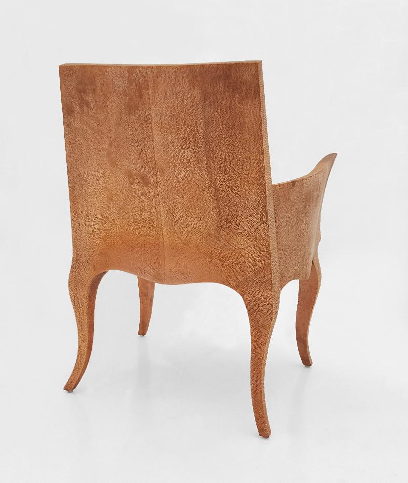 Hand-Carved Art Deco Chairs Mid Hammered in Copper by Paul Mathieu For Sale