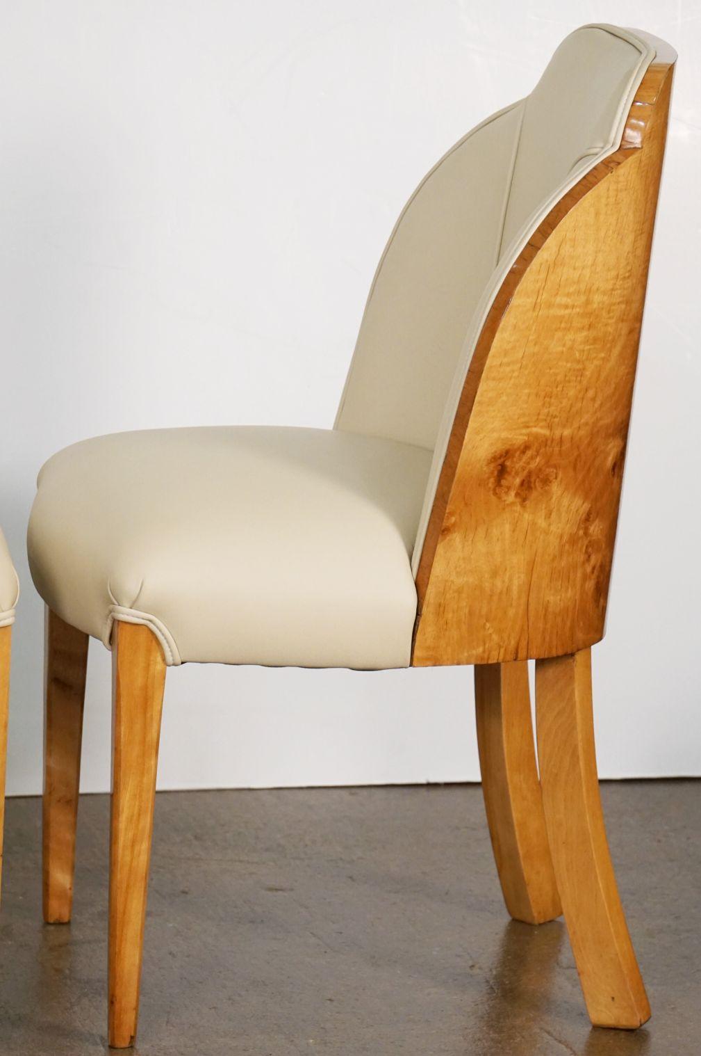 Art Deco Chairs of Burled Walnut and Leather Attributed to Harry and Lou Epstein For Sale 5