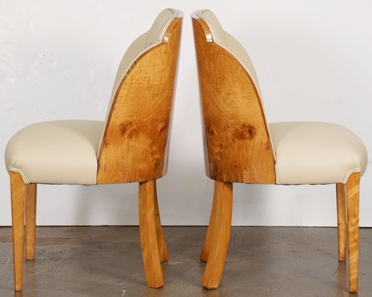 Art Deco Chairs of Burled Walnut and Leather Attributed to Harry and Lou Epstein For Sale 6