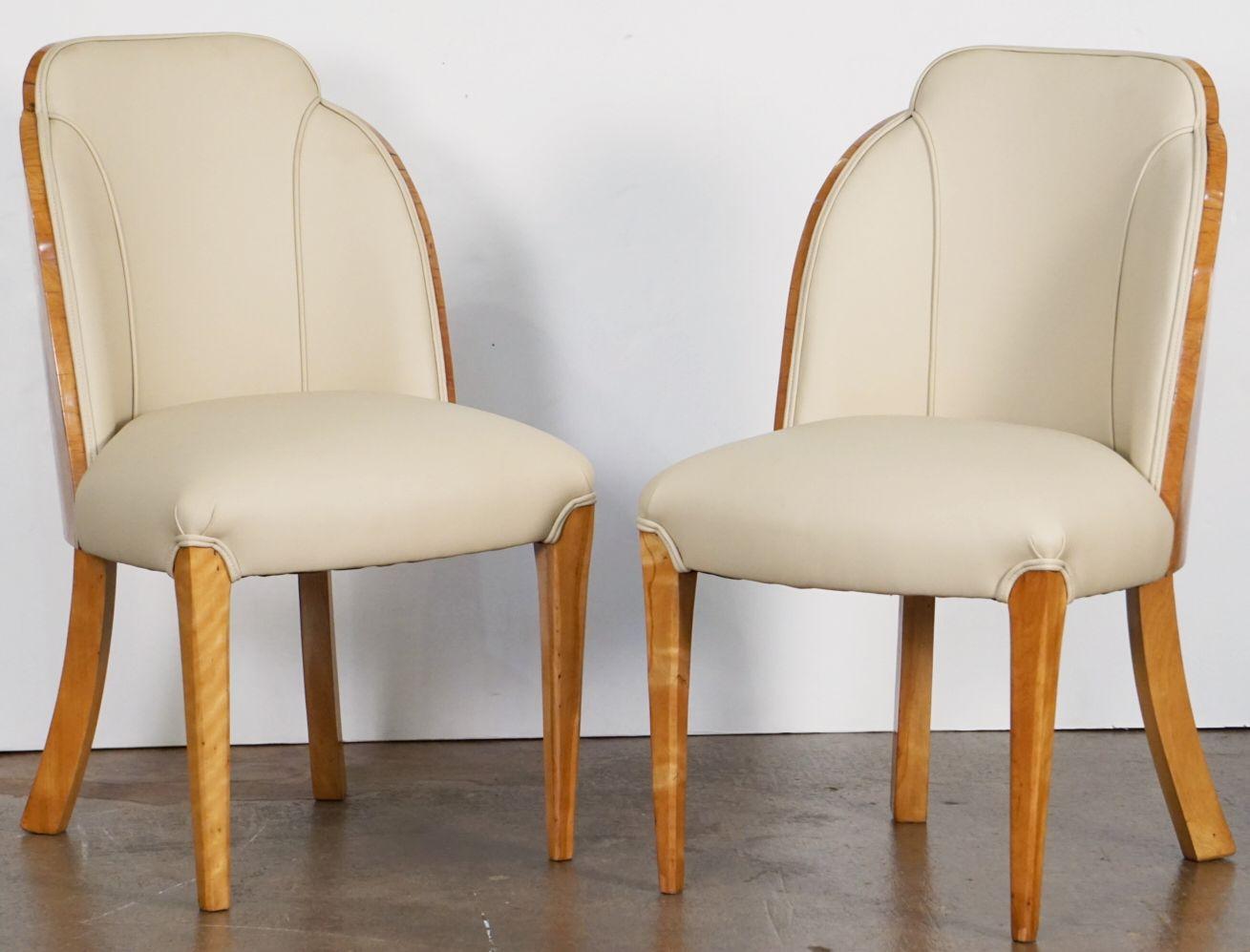 Art Deco Chairs of Burled Walnut and Leather Attributed to Harry and Lou Epstein For Sale 10
