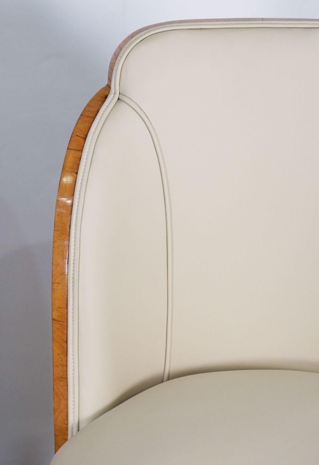 Mid-20th Century Art Deco Chairs of Burled Walnut and Leather Attributed to Harry and Lou Epstein For Sale