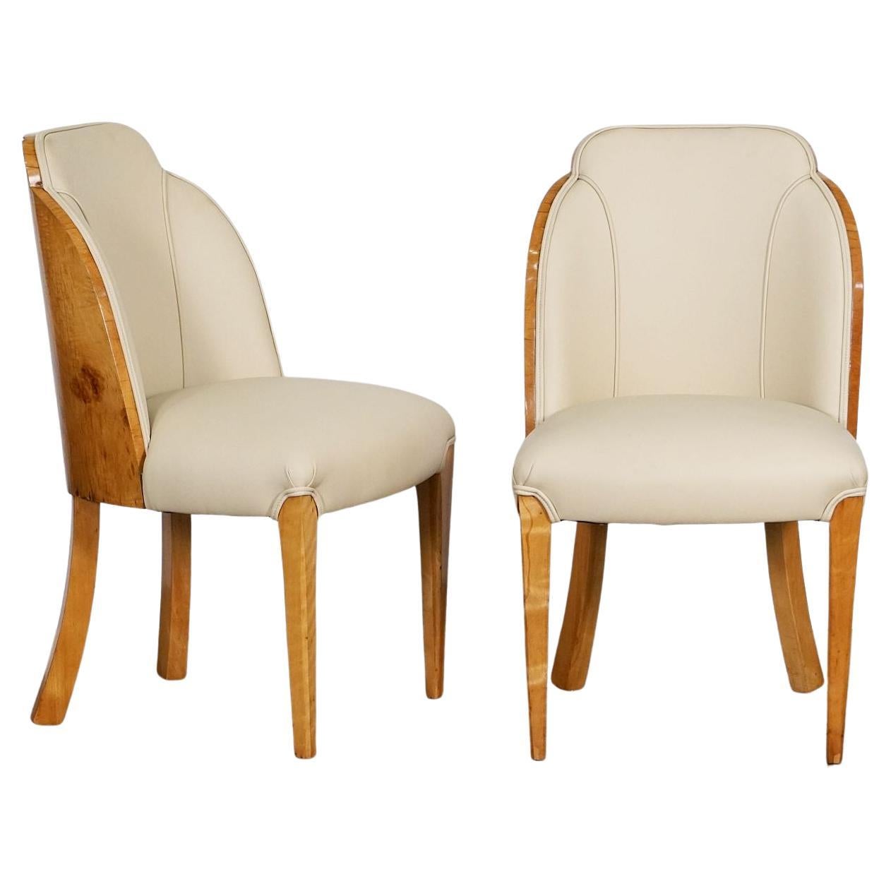 Art Deco Chairs of Burled Walnut and Leather Attributed to Harry and Lou Epstein For Sale