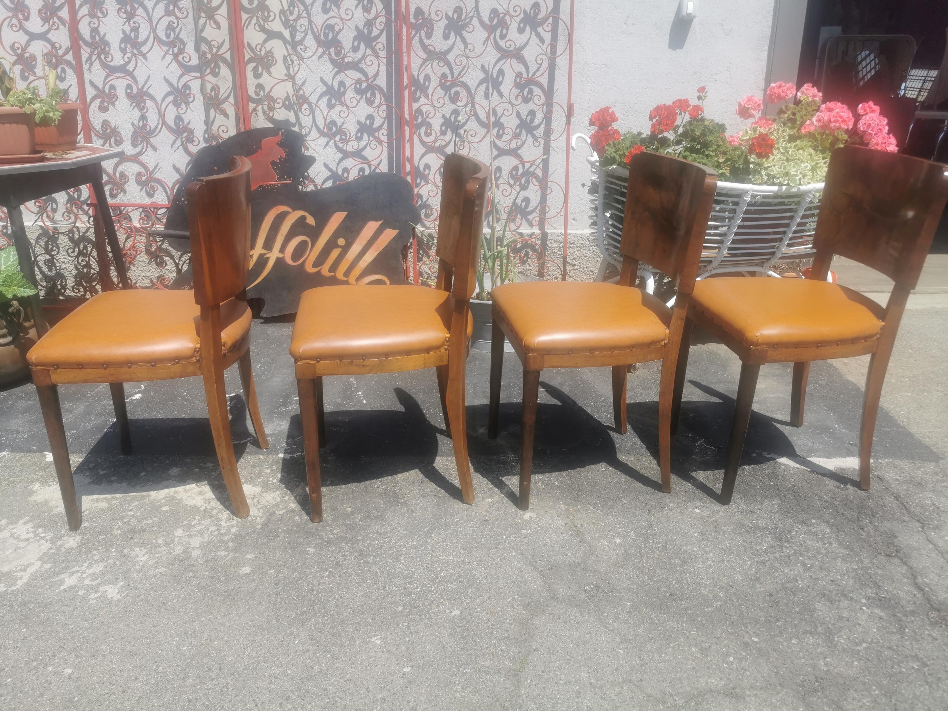 Art Deco Chairs Set 4, Burl Wood circa 1930 Italy 5
