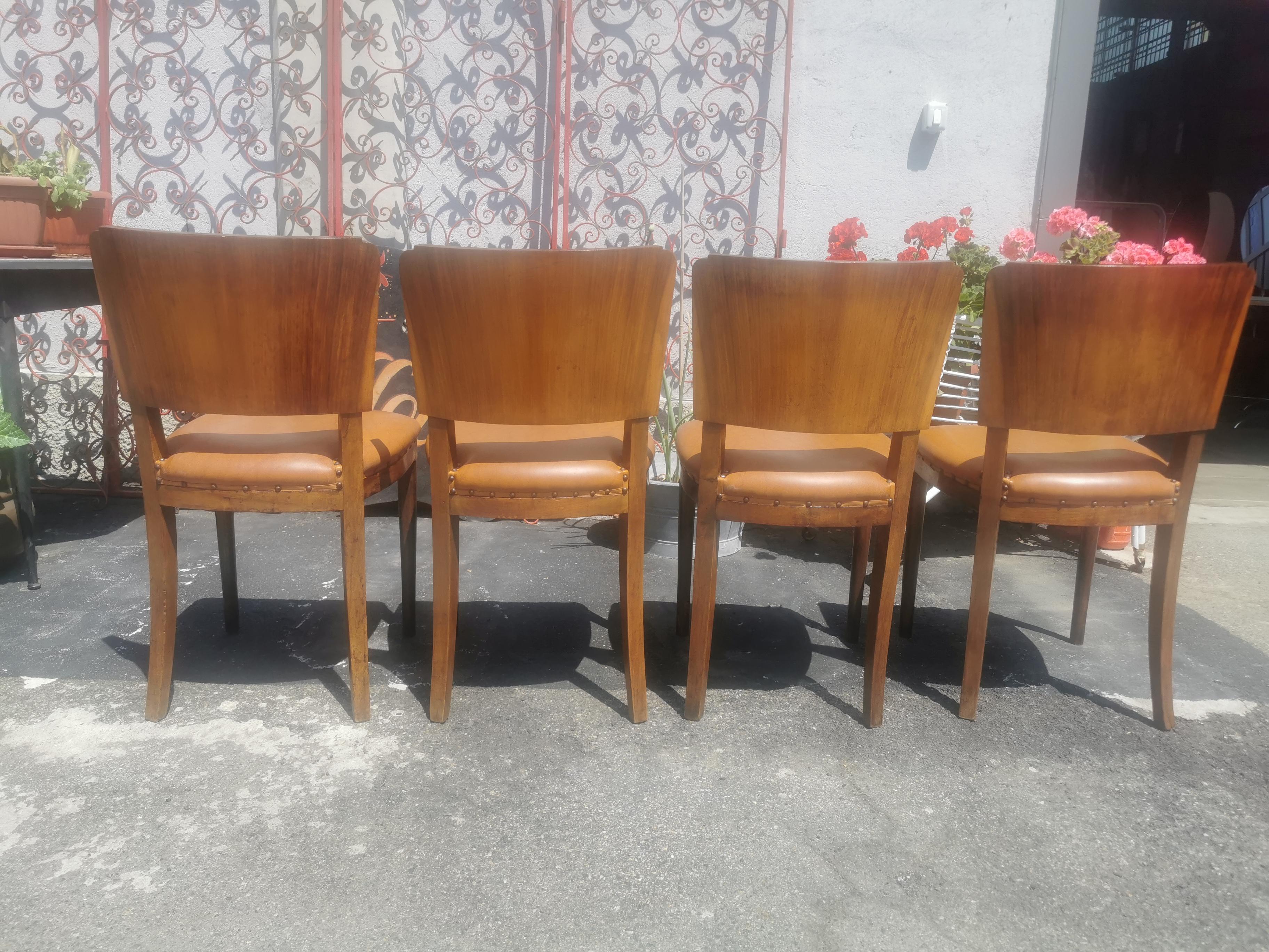 Art Deco Chairs Set 4, Burl Wood circa 1930 Italy 7