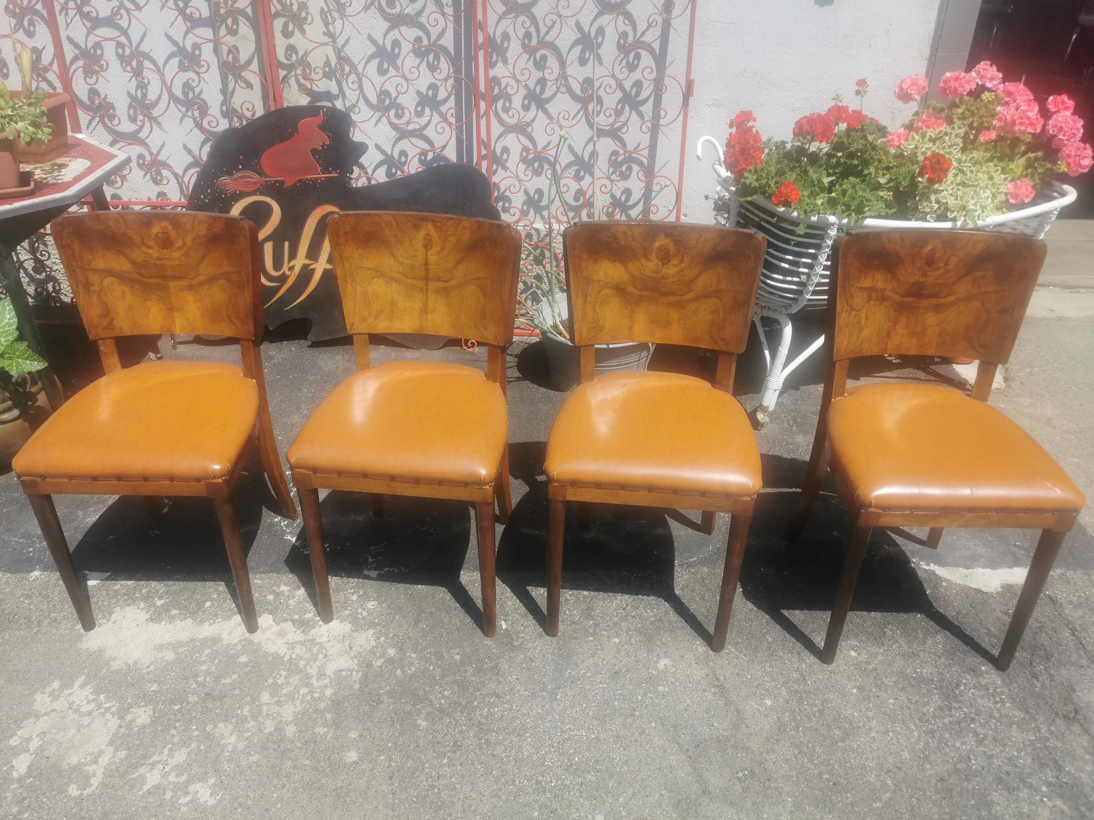 Art Deco Chairs Set 4, Burl Wood circa 1930 Italy In Good Condition In Torino, IT