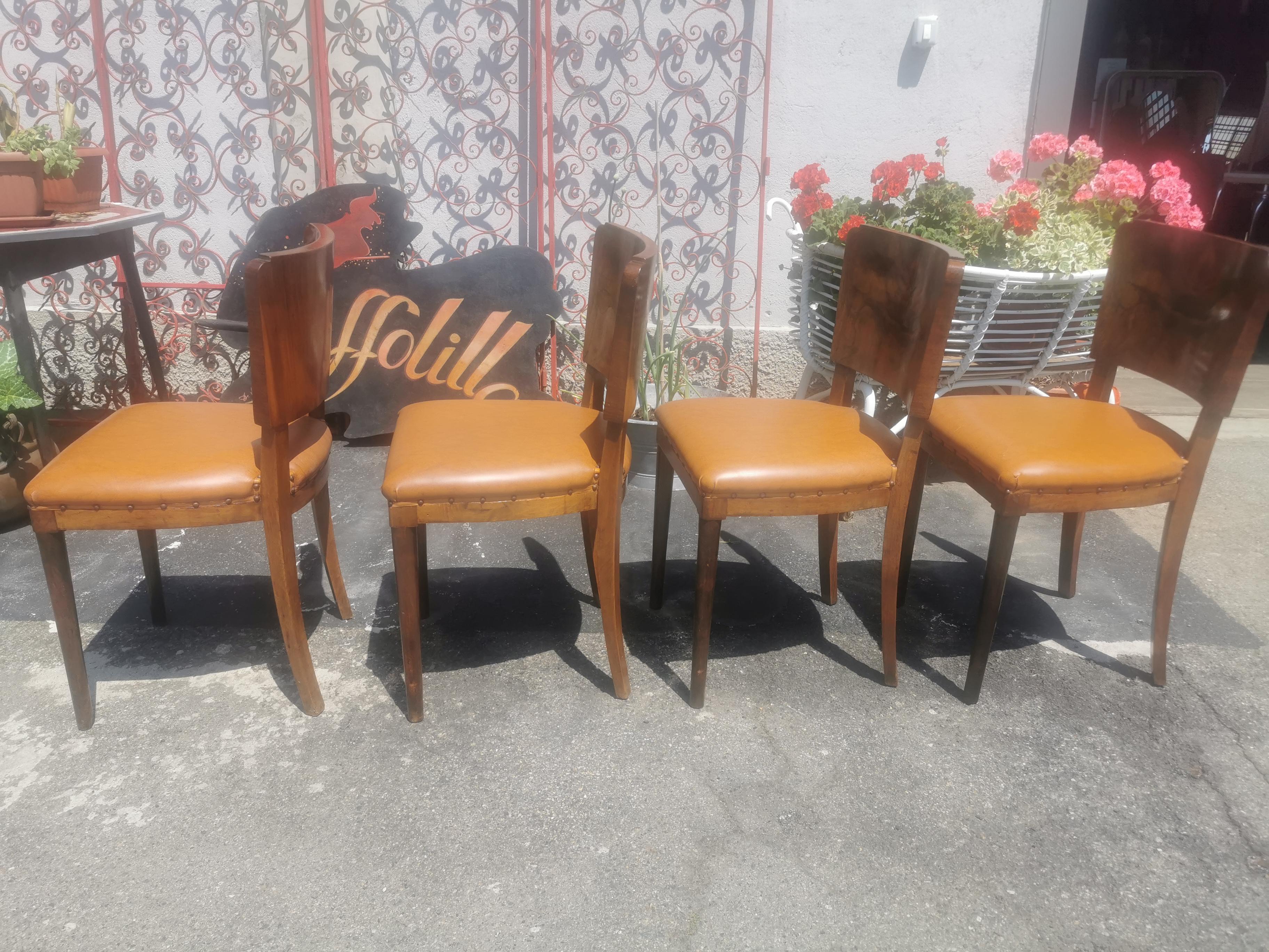 Art Deco Chairs Set 4, Burl Wood circa 1930 Italy 4