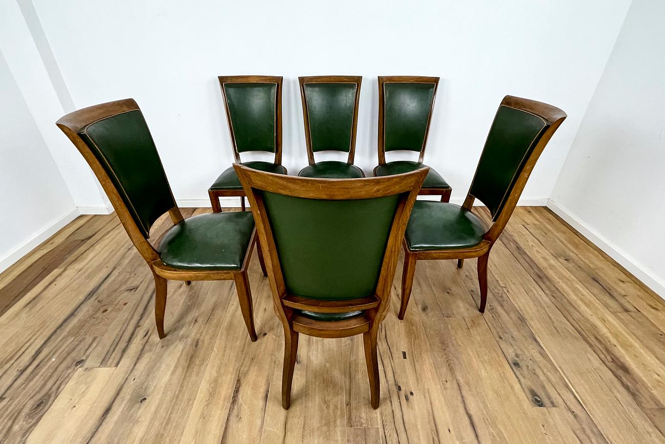 Art Deco Chairs with Green Leather from France Around 1930 For Sale 3