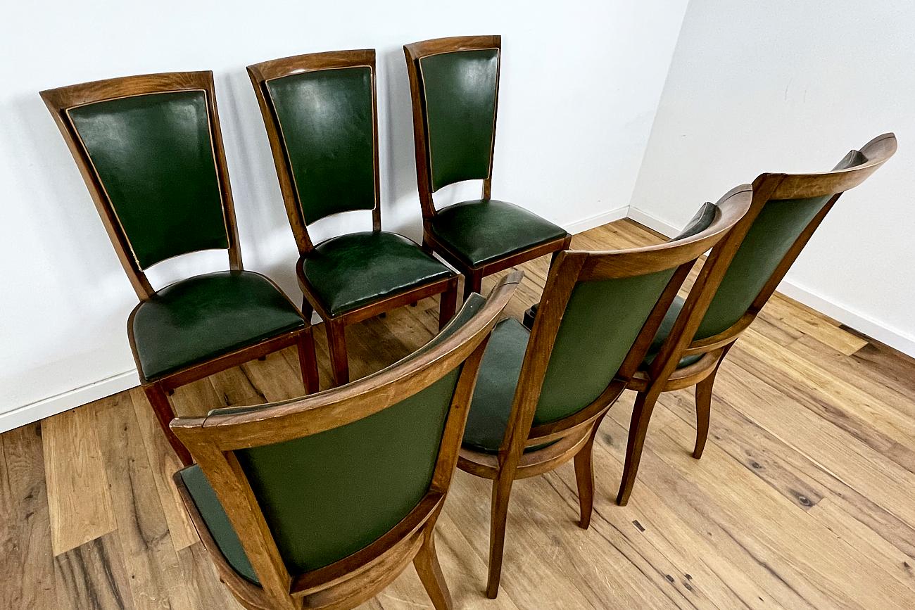 Art Deco Chairs with Green Leather from France Around 1930 In Fair Condition For Sale In Greven, DE