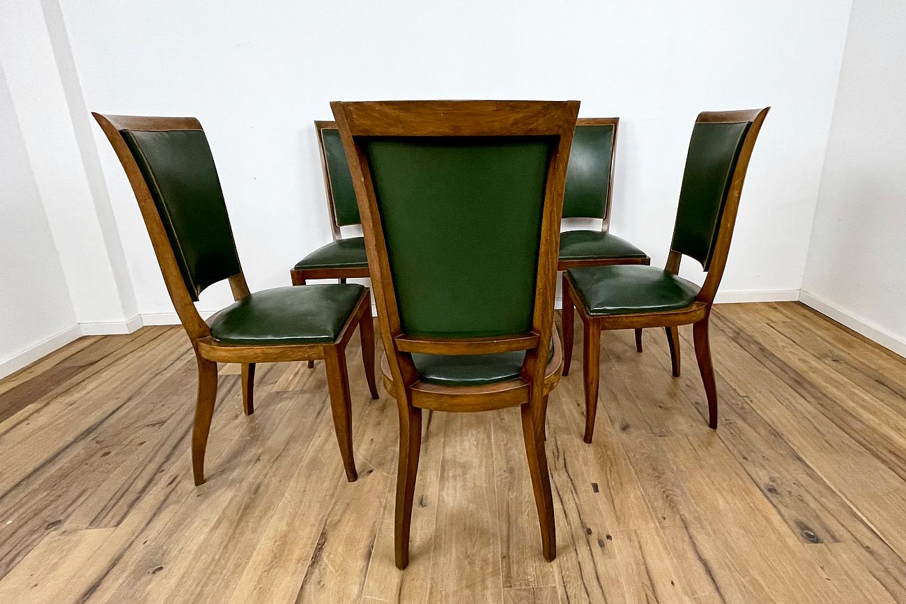 Art Deco Chairs with Green Leather from France Around 1930 For Sale 1
