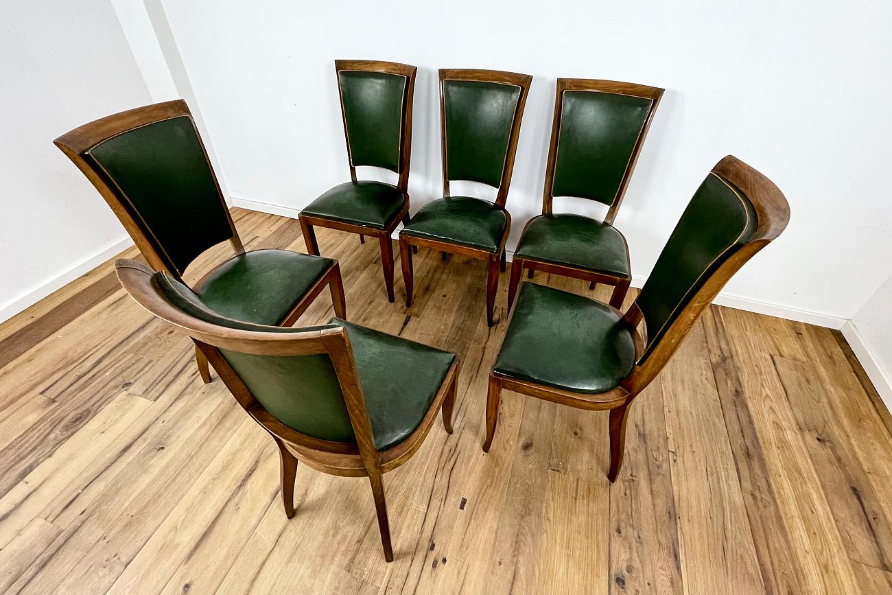 Art Deco Chairs with Green Leather from France Around 1930 For Sale 2