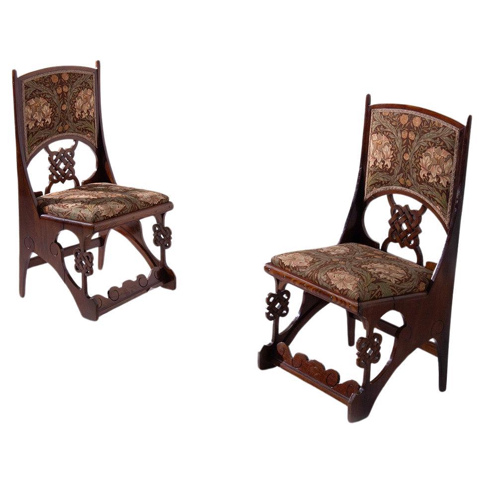 Art Deco Chairs Wood and Floral Fabric