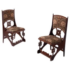 Vintage Art Deco Chairs Wood and Floral Fabric