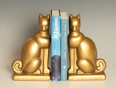 Art Deco Chalkware Gold Cat Bookends