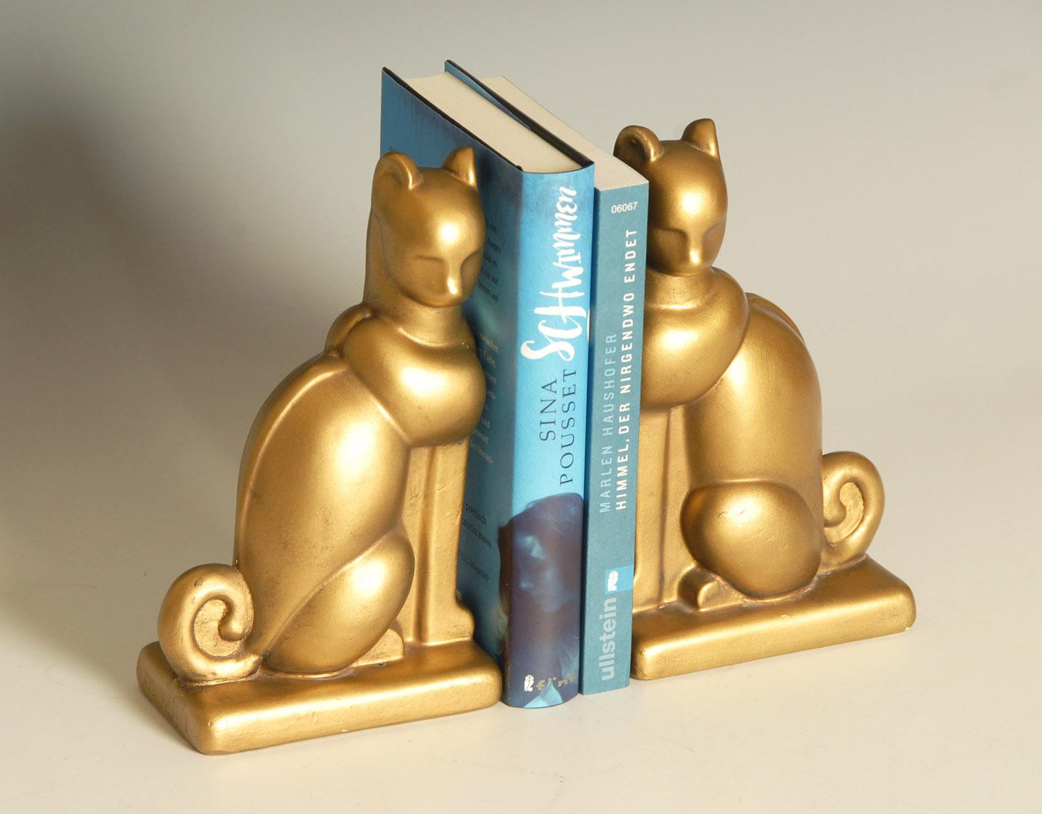 Art Deco Chalkware Gold Cat Bookends (Art déco) im Angebot
