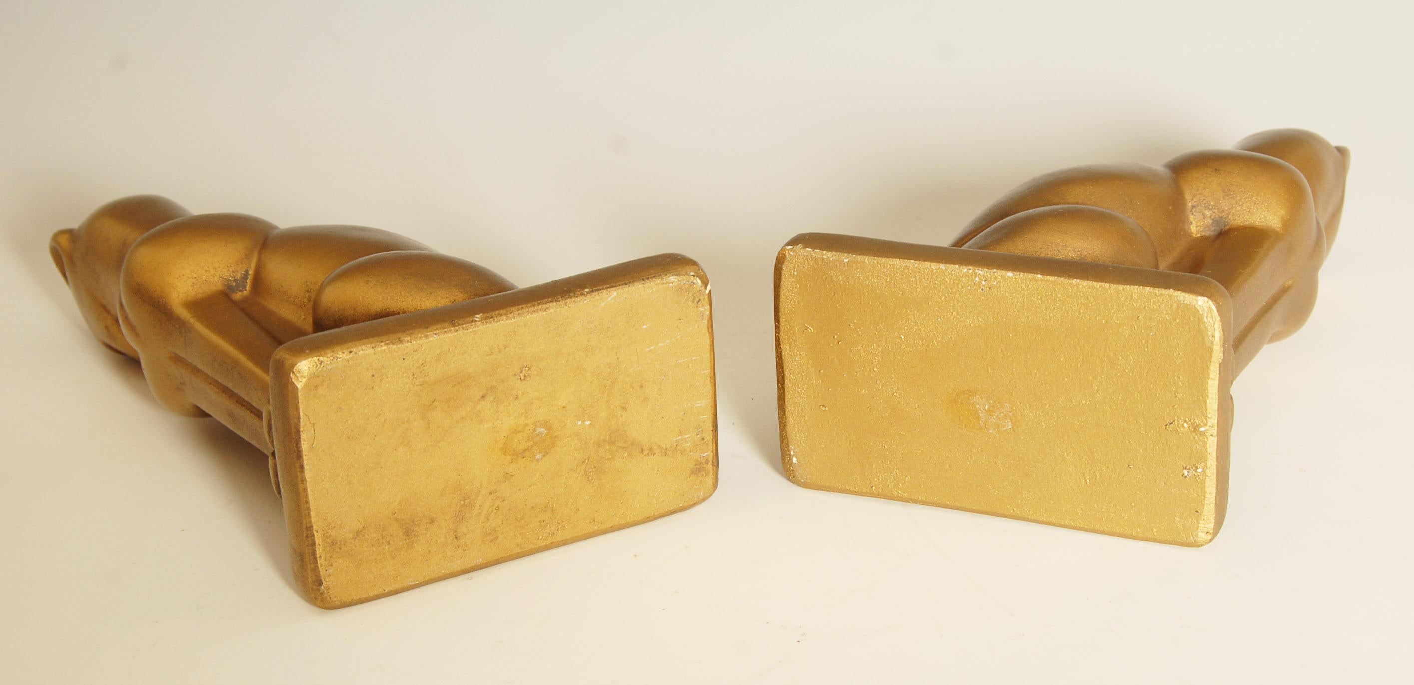 Art Deco Chalkware Gold Cat Bookends For Sale 1