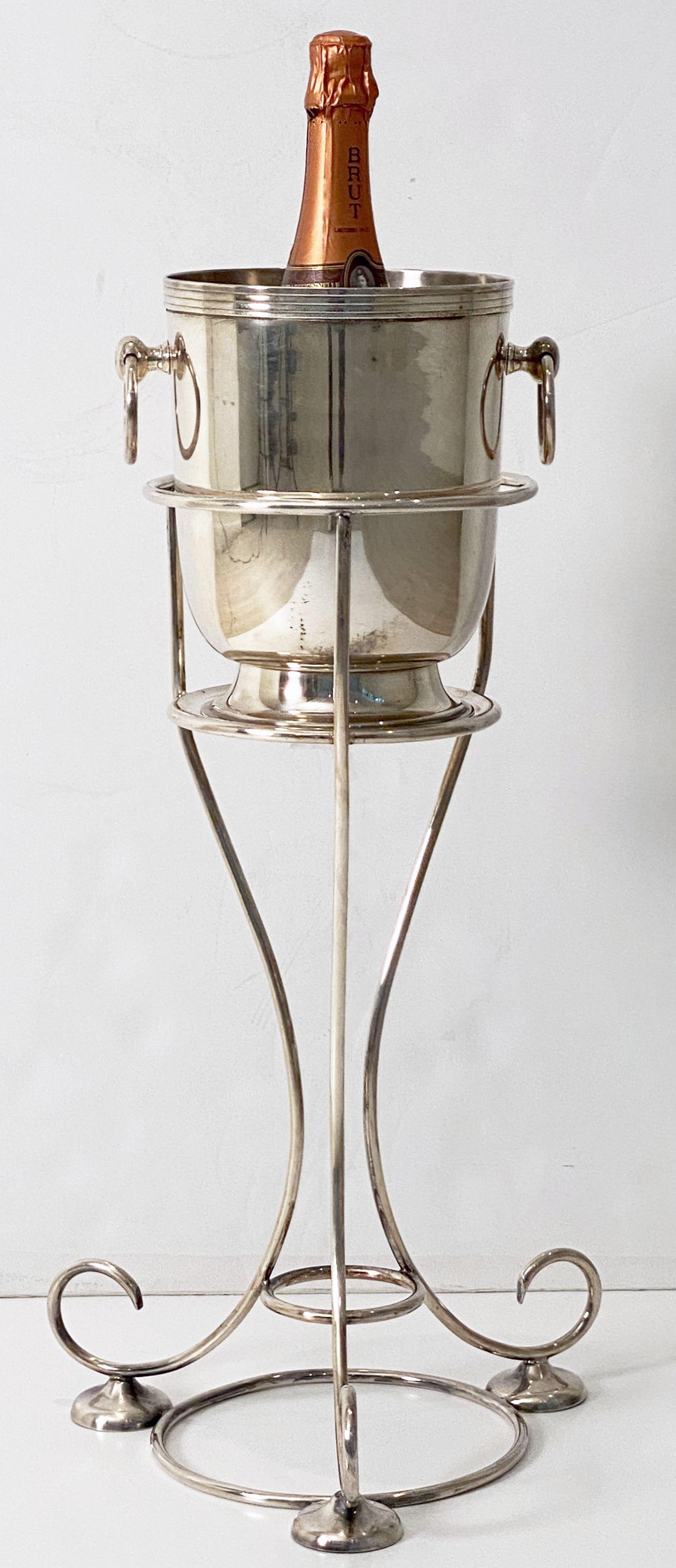 English Art Deco Champagne Bucket or Wine Cooler on Frame Stand by Yeoman of England