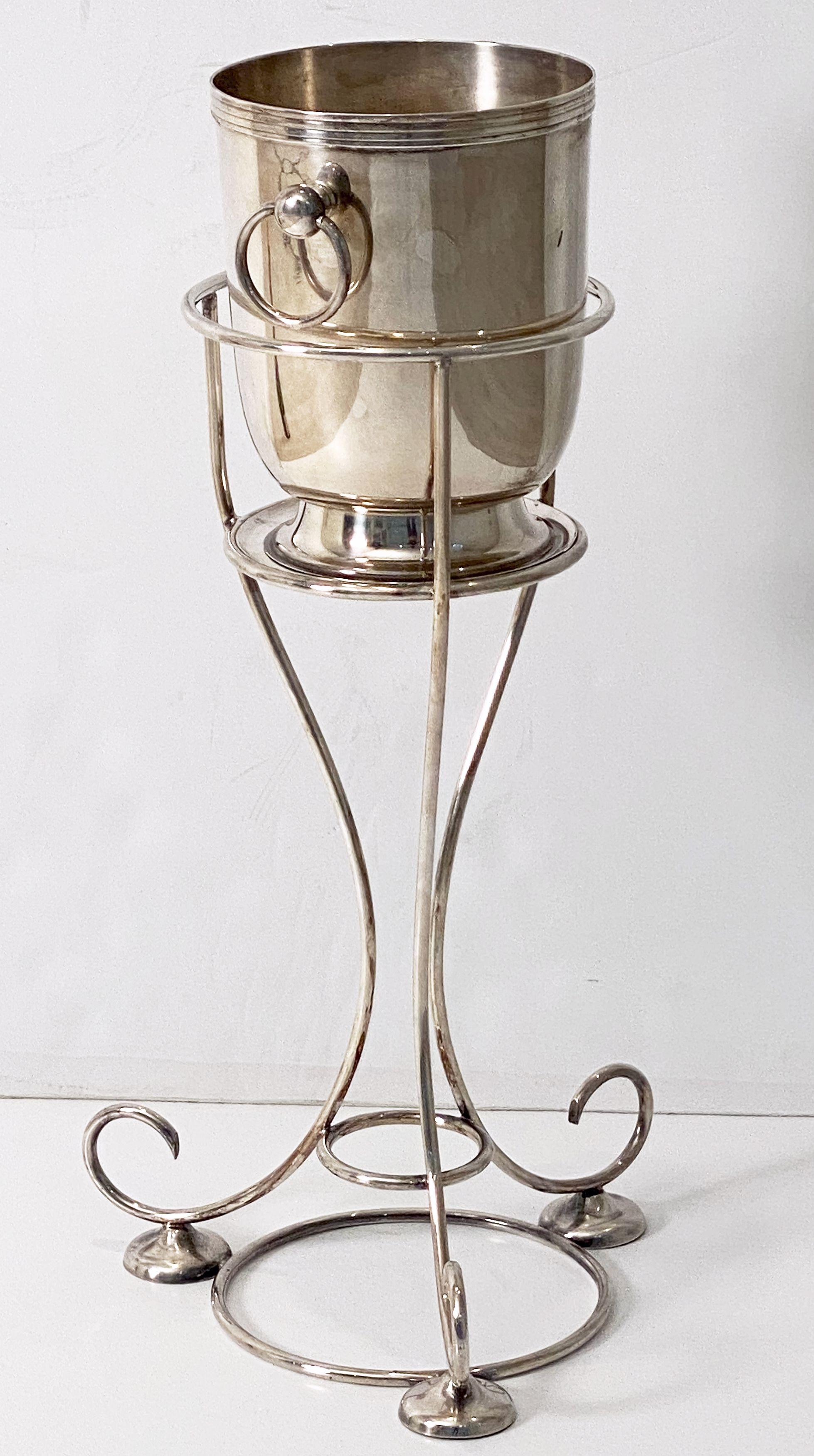 Art Deco Champagne Bucket or Wine Cooler on Frame Stand by Yeoman of England In Good Condition In Austin, TX