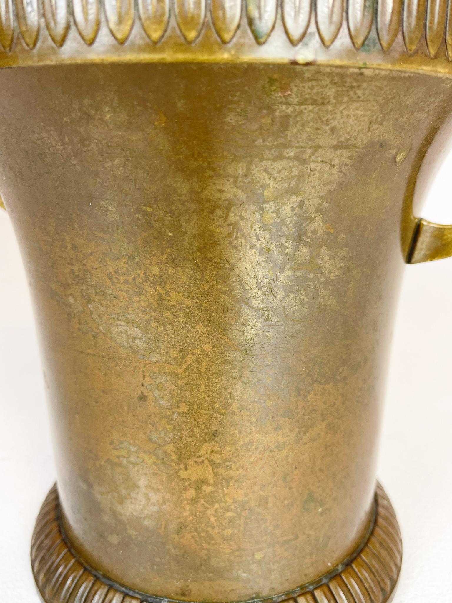 Metal Art Deco Champagne Cooler Copper and Brass Relief Pattern Sweden, 1930s For Sale