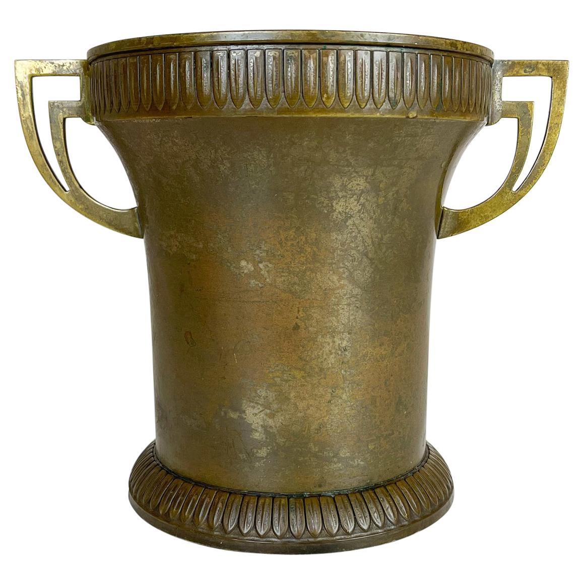 Art Deco Champagne Cooler Copper and Brass Relief Pattern Sweden, 1930s