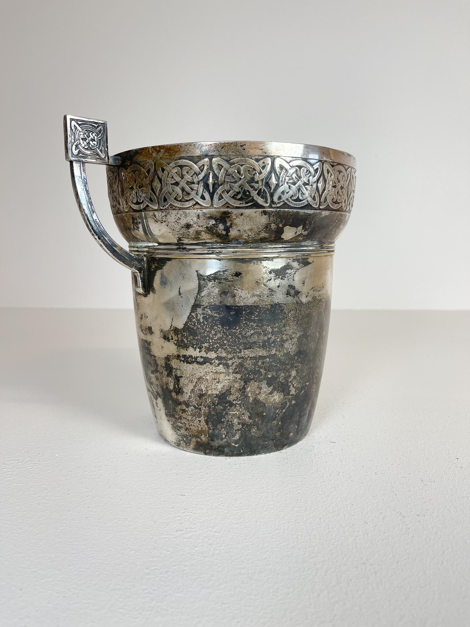 Metal Art Deco Champagne Cooler Relief Pattern Sweden, 1930s For Sale