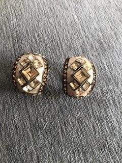 Art Deco Champagne Crystal Curved Glamour Earrings by Heid Daus Lever Pierced