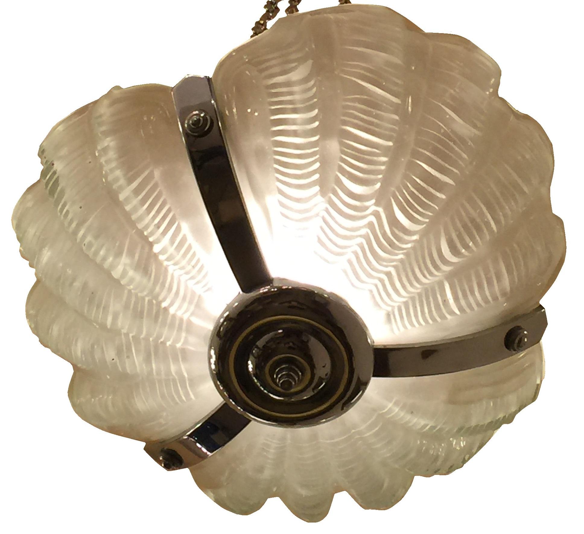 Art Deco Chandelier, 1920 in Glass and Chrome For Sale 3