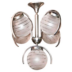Art Deco Chandelier, 1920, Italian, Material: Glass and Chrome